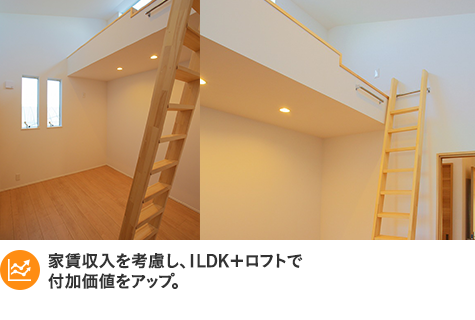 家賃収入を考慮し、1LDK＋ロフトで付加価値をアップ。